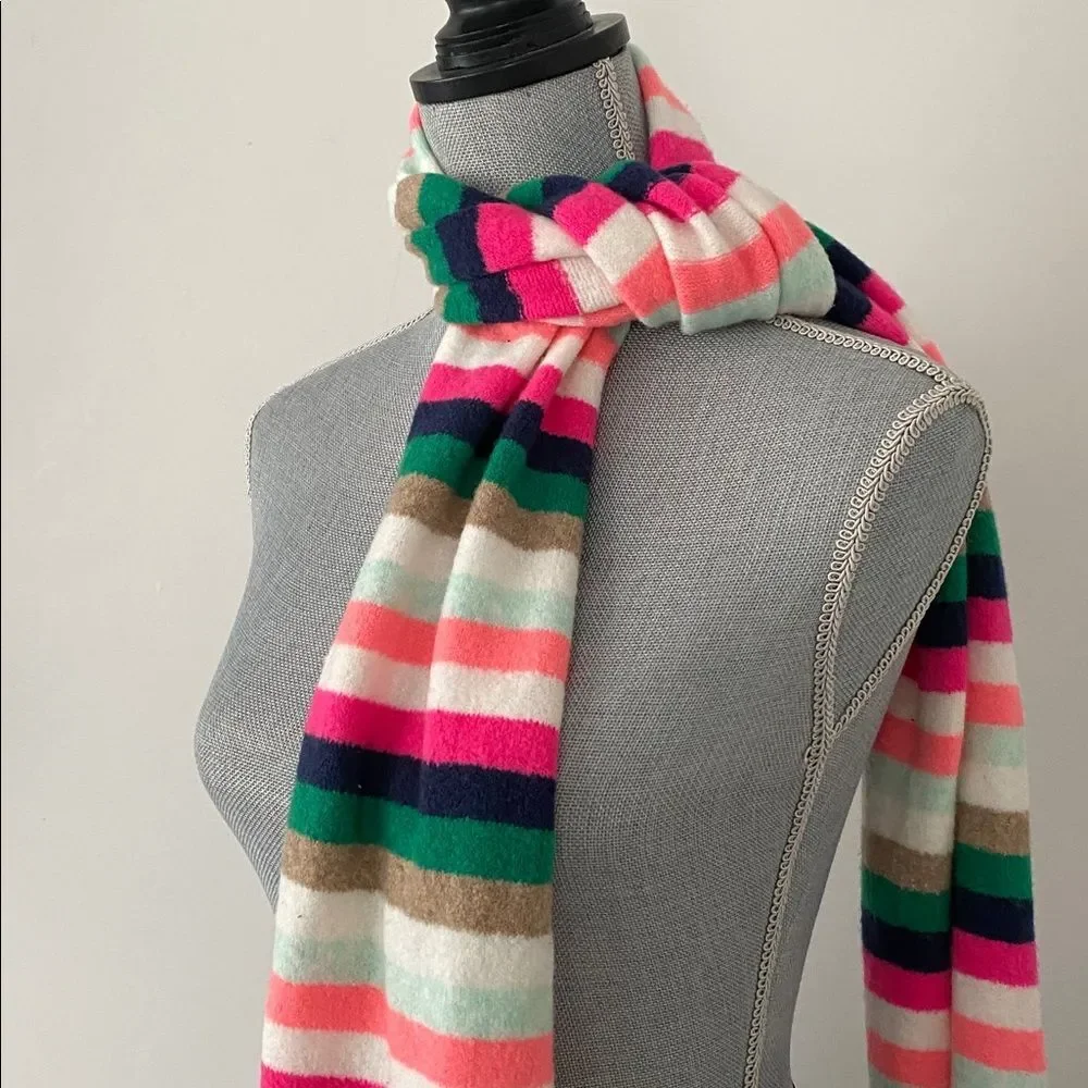 J. Crew Factory Extra Soft Yarn Striped Scarf Long Multicolor Colorful Preppy